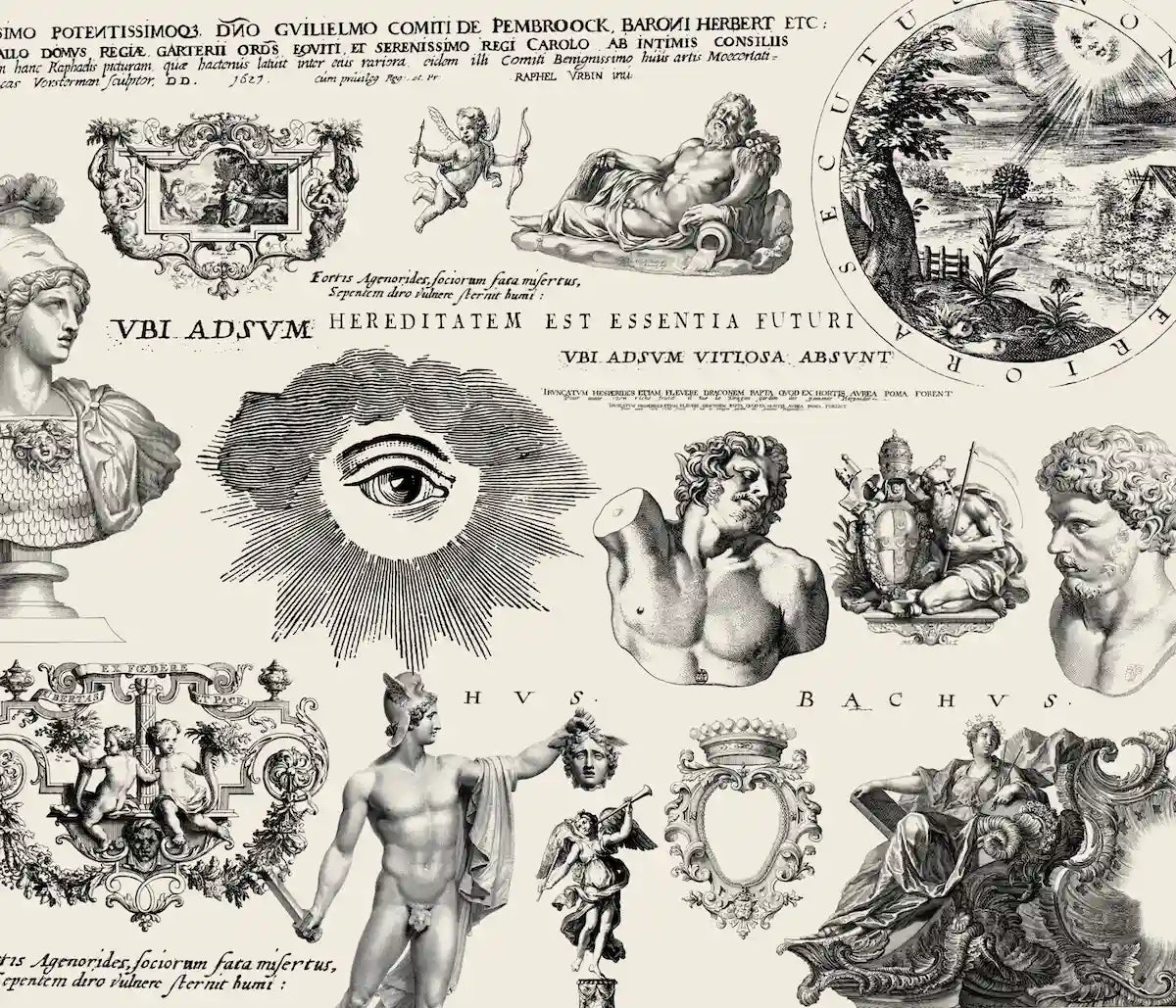Collage with heritage symbols.